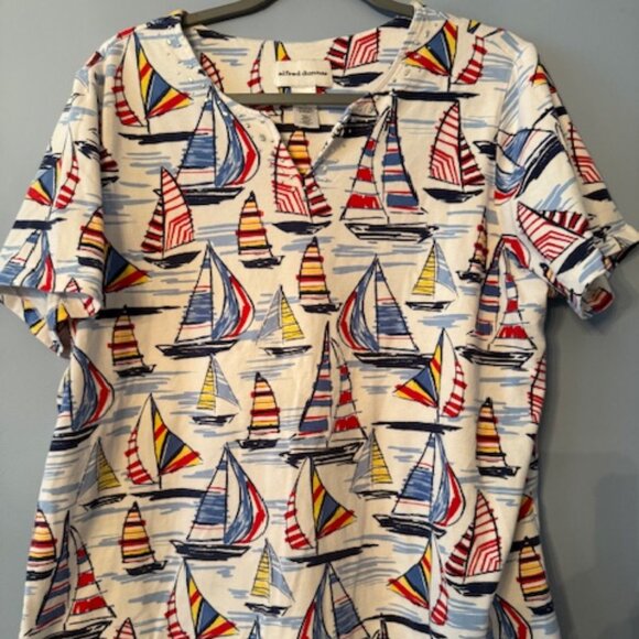 Alfred Dunner Embellished Sailboat Print Knit Top - XL - Picture 1 of 4